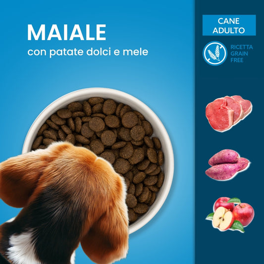 Cibo per cani senza cereali - maiale, patate dolci e mele - Animalside crocchette