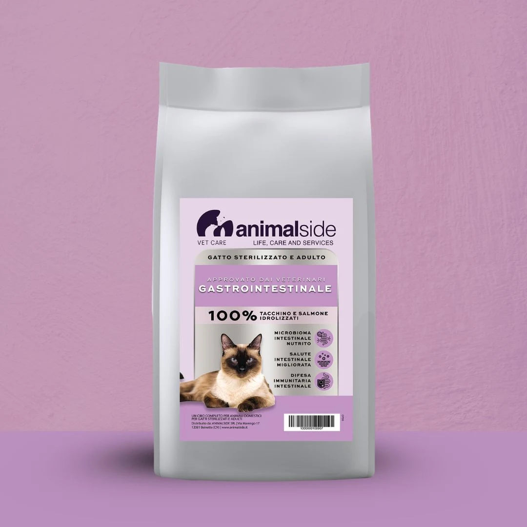 Cibo secco per gatto sterilizzato e adulto con tacchino e salmone, formulato per salute gastrointestinale