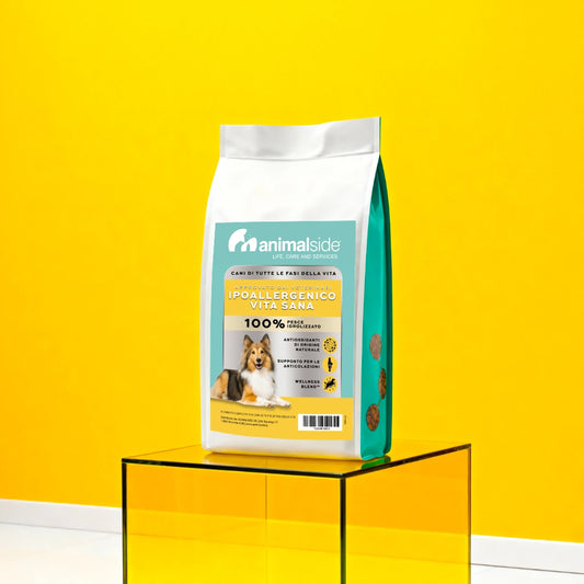 Crocchette ipoallergeniche con salmone idrolizzato per cani senior