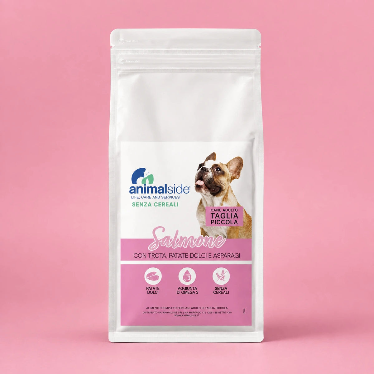Crocchette per cane adulto taglia piccola al salmone, senza cereali, con patate dolci e omega 3