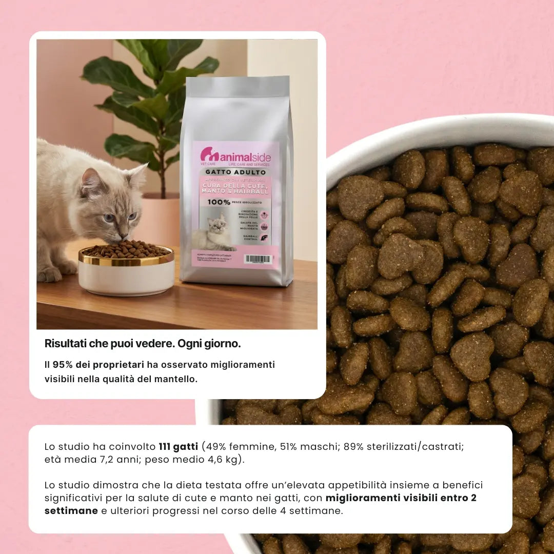 Crocchette Cute e Manto al Salmone - Gatto Adulto - Proteine idrolizzate - Boli di Pelo