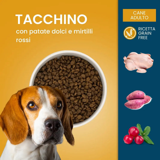 Linea Grain Free - Tacchino con Patate Dolci e Mirtilli Rossi - Cane Adulto