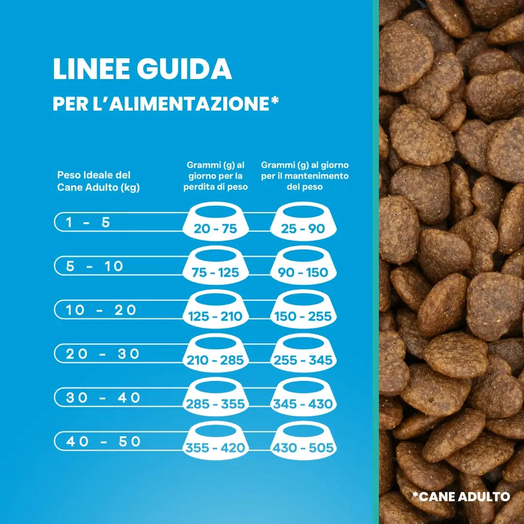 Tabella alimentazione cane in sovrappeso. Crocchette Animalside