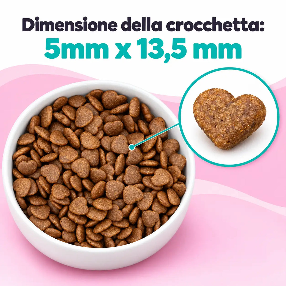 Crocchette Cute e Manto Animalside a forma di cuore in ciotola, dimensione 5 x 13,5 mm