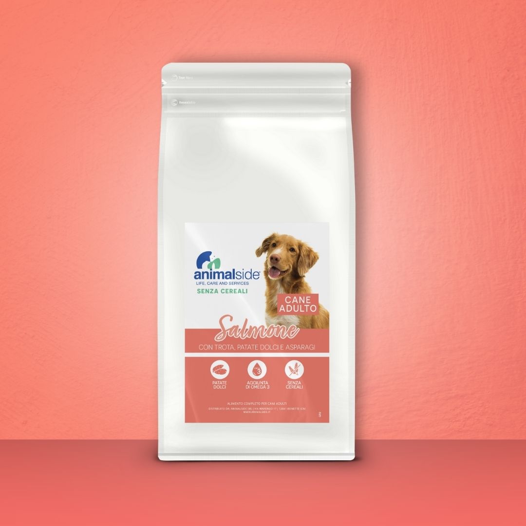 Crocchette Grain free per cani al salmone e trota Animalside - sacco 2kg 6kg 12kg