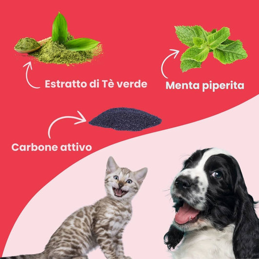 Cura dentale per animali domestici, snack naturale per ridurre placca e tartaro nei cani e gatti, alito fresco garantito.